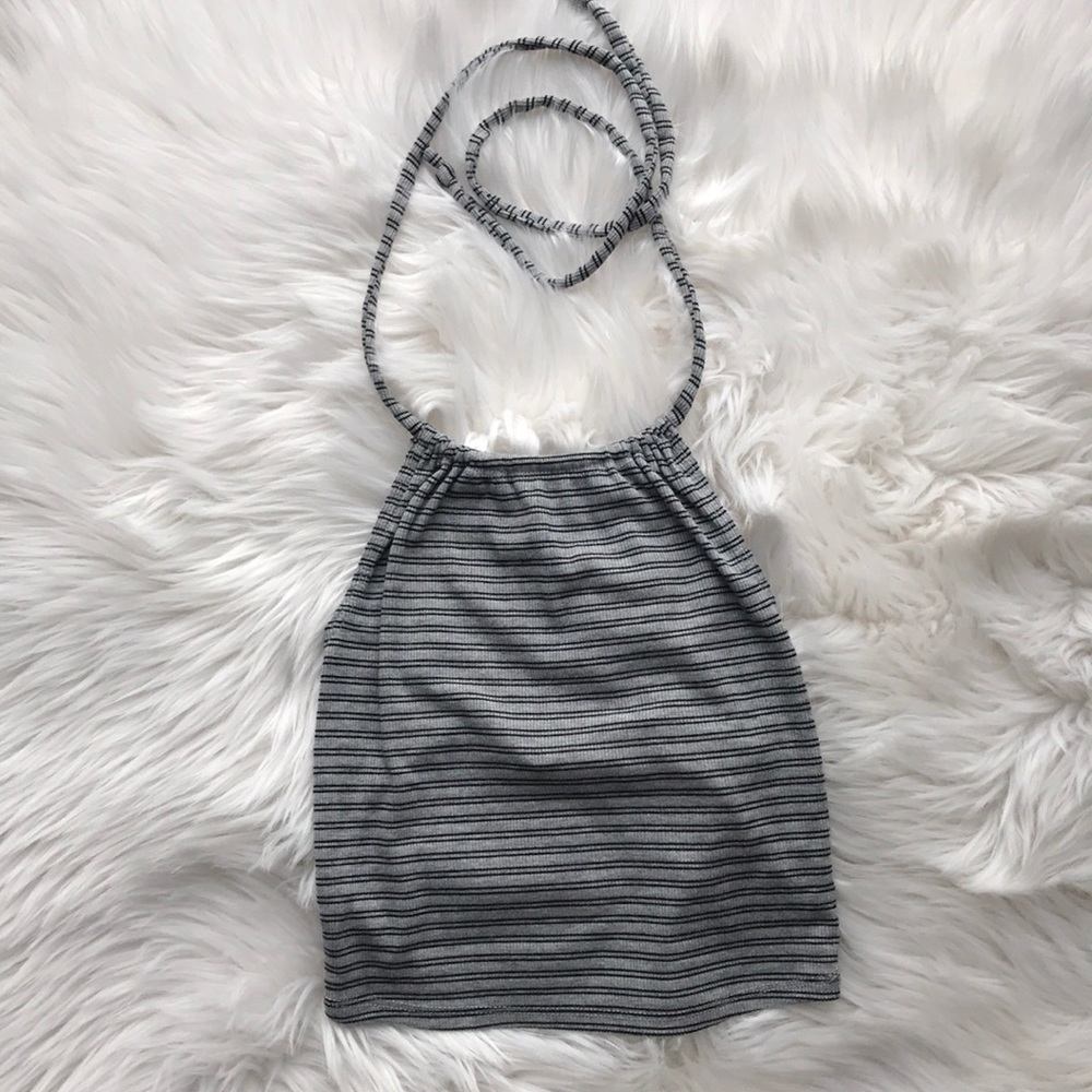 BDG Gray and Black Striped Halter Crop Top